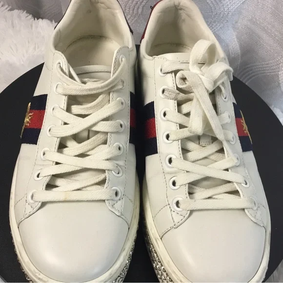 Gucci White Leather Sneakers with Red & Blue Heel Tabs - Picture 2 of 15